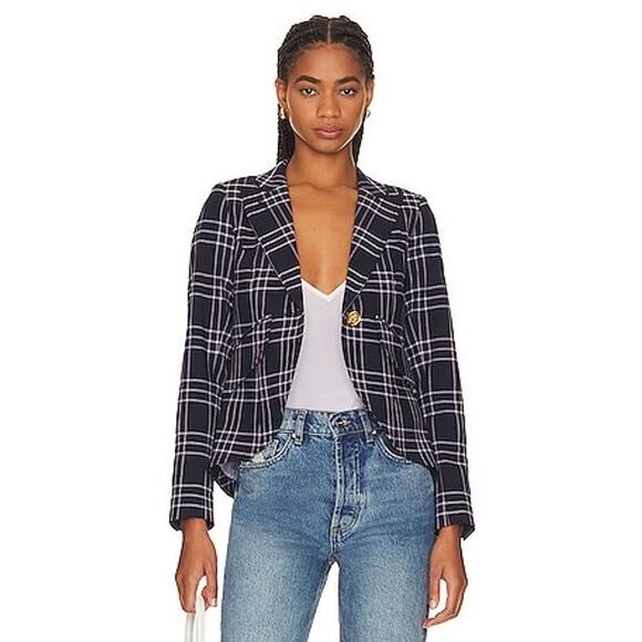 Smythe One Button Blazer in Navy Lilac Grid - Picture 1 of 12